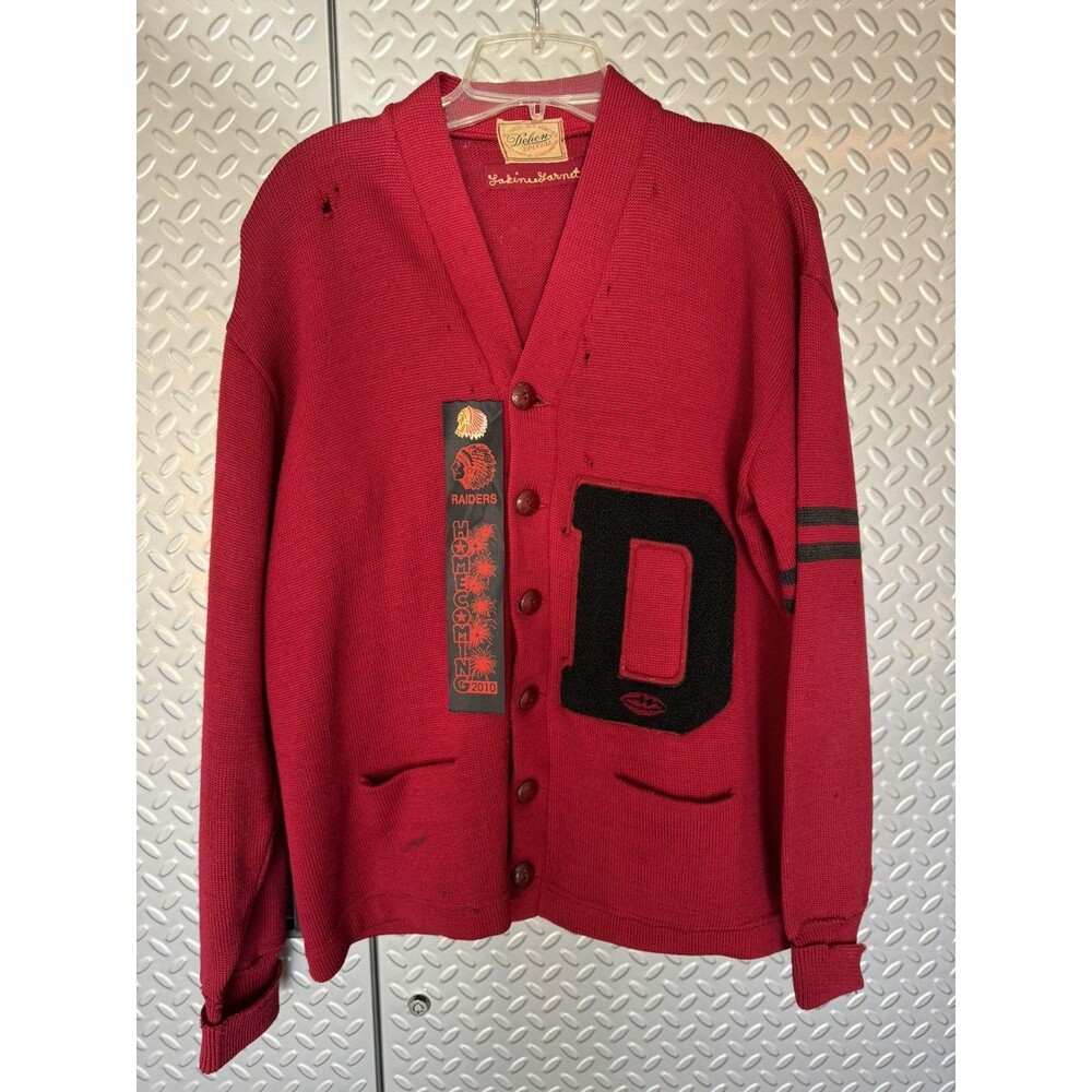 1950s Vintage Decatur High Red Raiders Letterman Sweater Wool DPatch &pin.